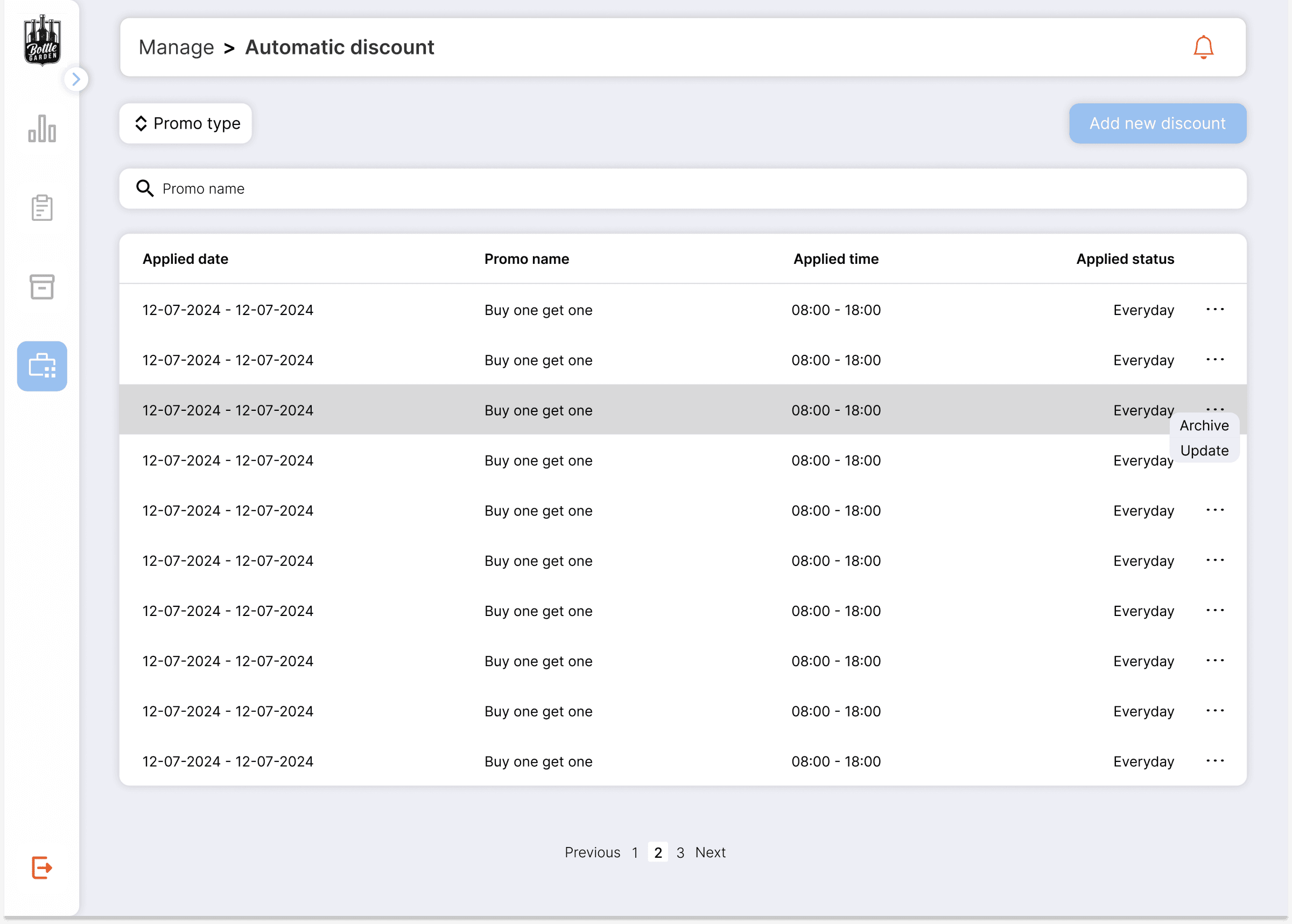 Automatic discount setup